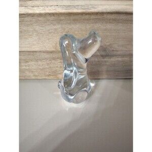 Vtg Clear Hand Blown Art Glass Bassett Hound Dog Paperweight Figurine